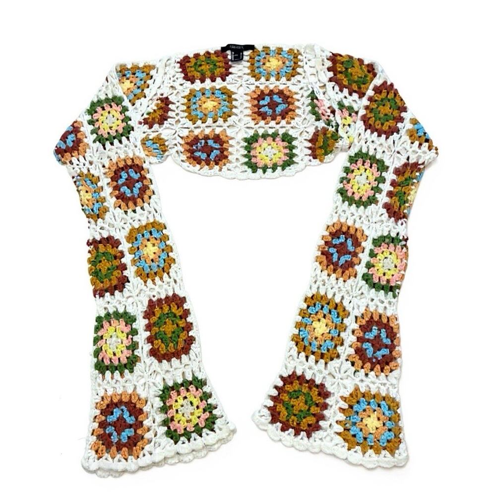 Granny Square Crochet Beach Coverup Shawl Bohemian Festival Eclectic Boho Swim M